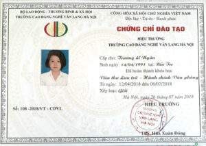 Làm Chứng Chỉ Văn Thư Lưu Trữ Phôi Thật Chất Lượng