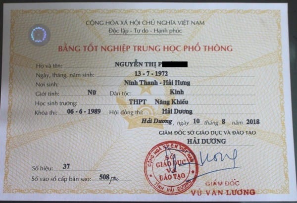 Làm Bằng Cấp 3 Phôi Thật Giá Rẻ Không Cần Học Và Thi
