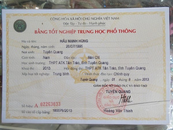 Làm Bằng Cấp 3 Phôi Thật Giá Rẻ Không Cần Học Và Thi