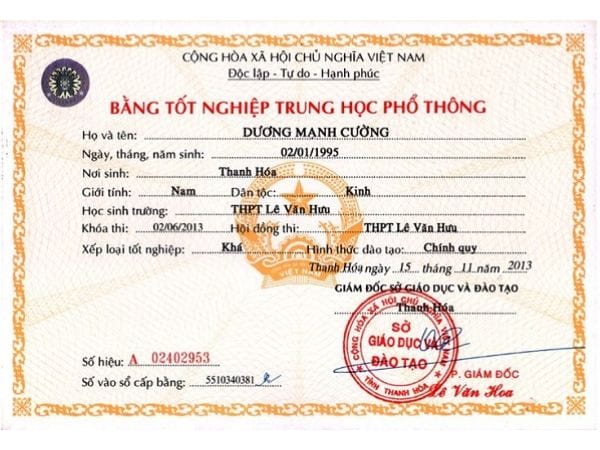 Làm Bằng Cấp 3 Phôi Thật Giá Rẻ Không Cần Học Và Thi