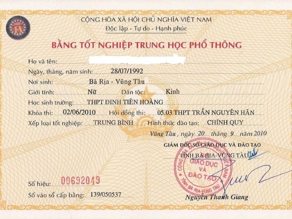 Làm Bằng Cấp 3 Phôi Thật Giá Rẻ Không Cần Học Và Thi